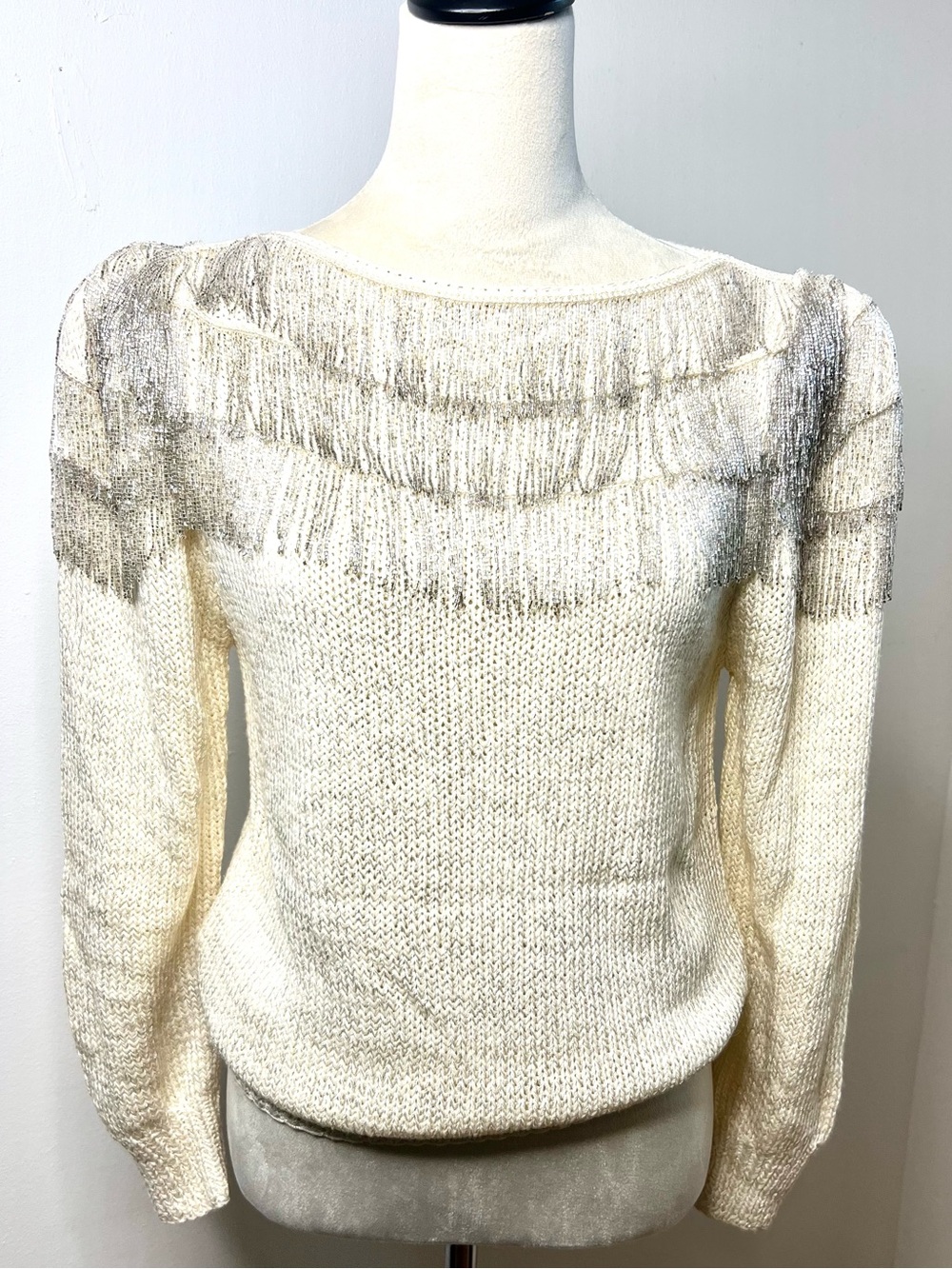 Cream Fringe Yoke Women's Sweater